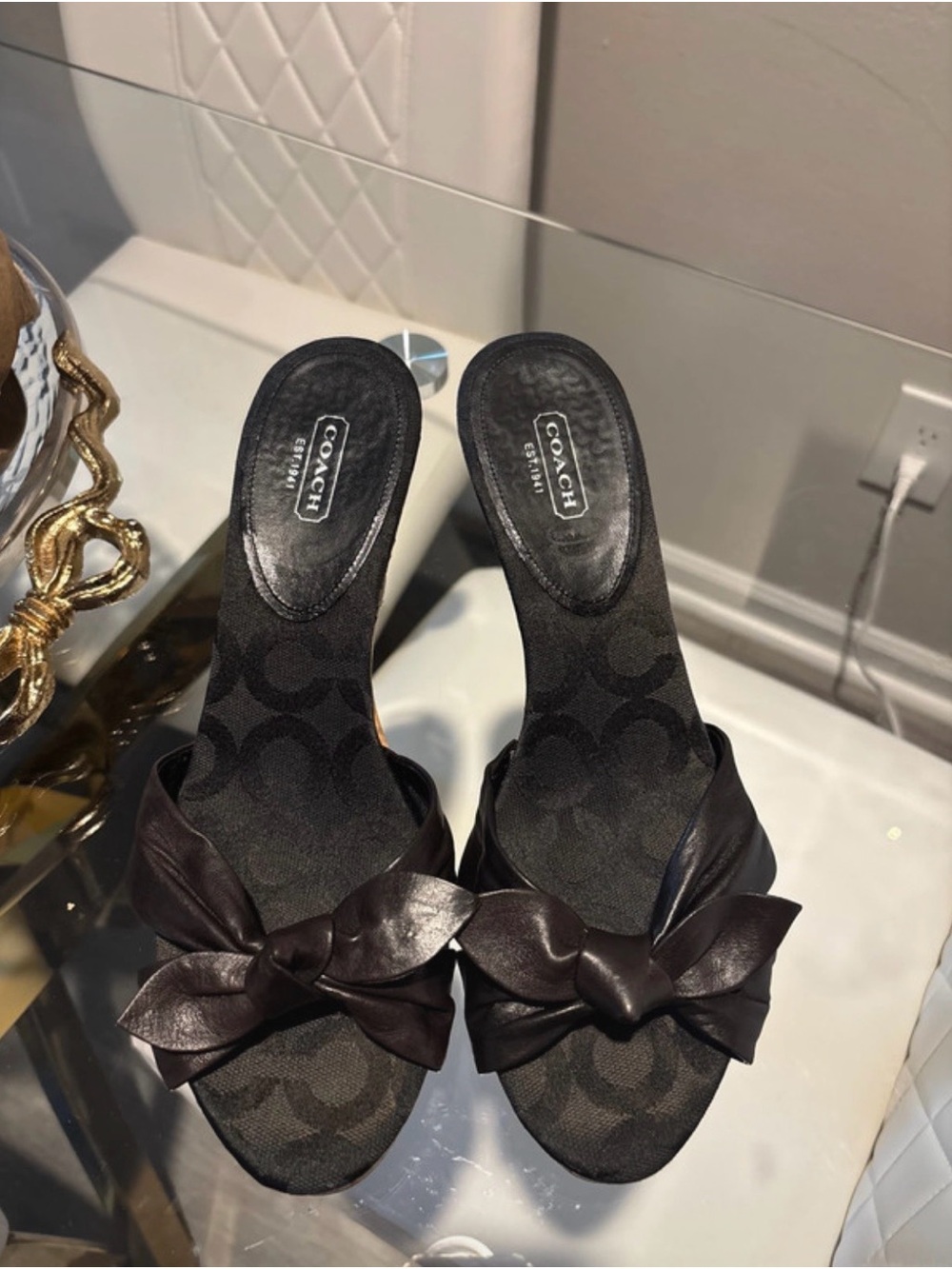 Coach Dark Brown Knotted Slide Mules